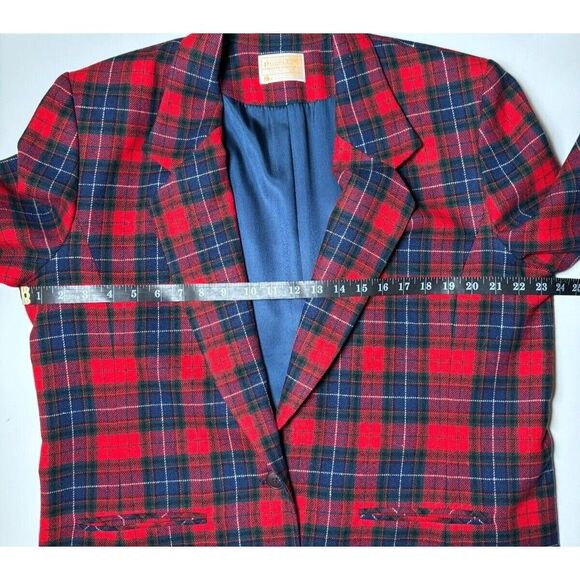 Vintage Pendleton Wool Blazer Womens 16 Red Tartan Plaid USA Made Preppy Holiday - Picture 10 of 16